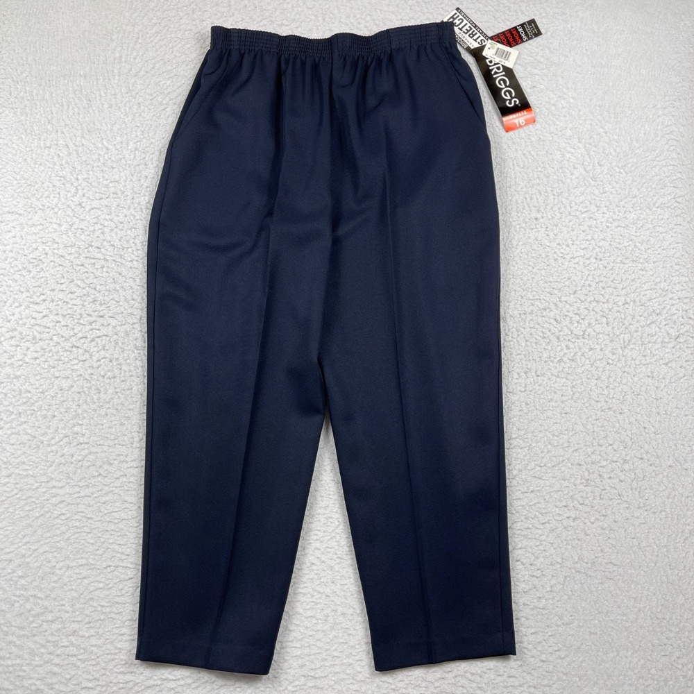 Briggs Dress Pants Women 16P Navy Blue Elastic Waist Straight Leg Stretch New